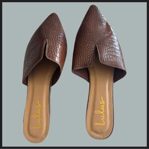 Lulu's Brown Croc-Embossed Women's Mules